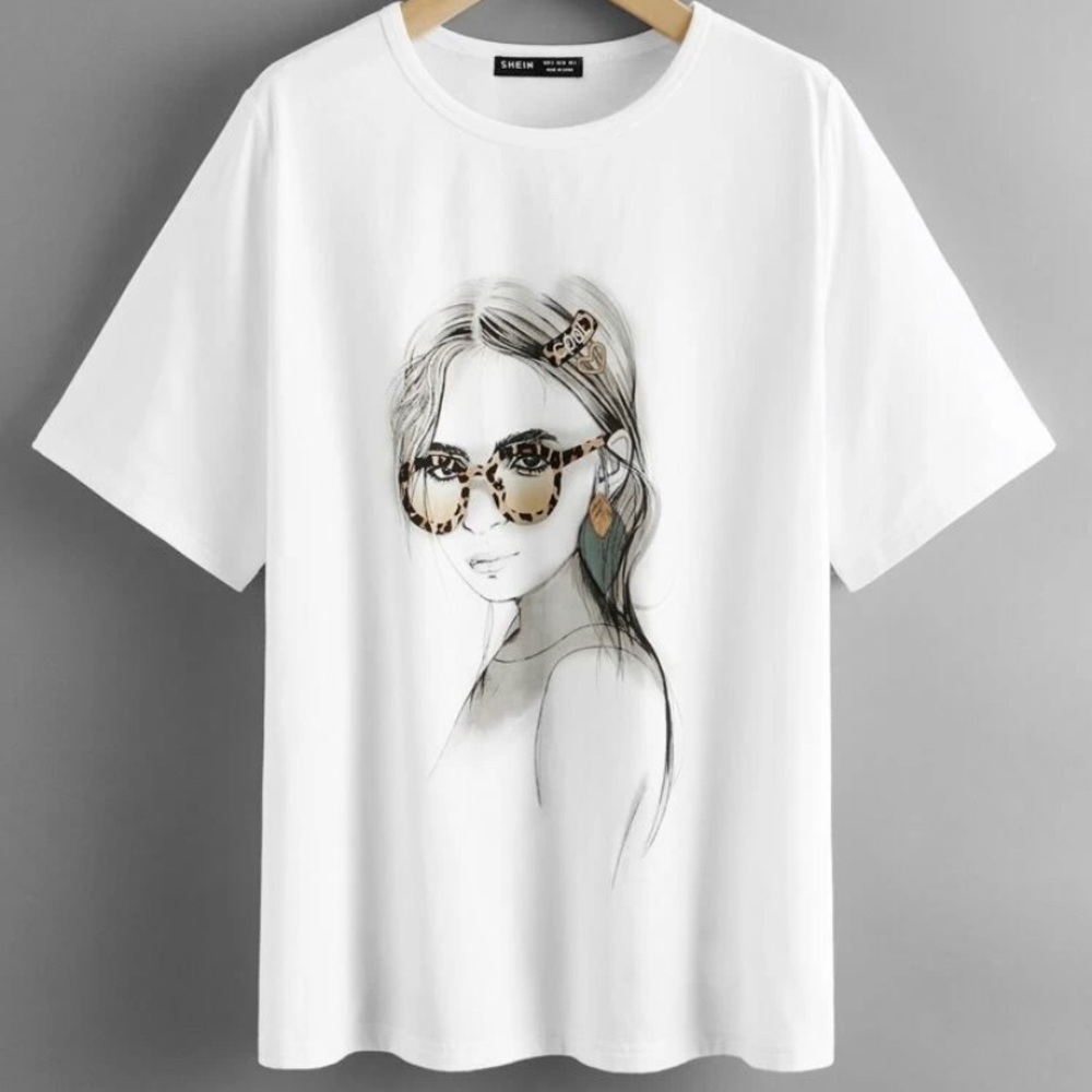 SHEIN White tee with girl